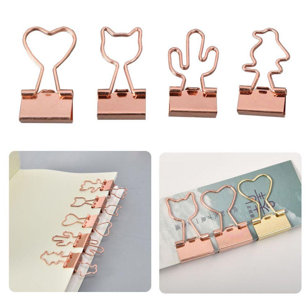 Bộ 10 Kẹp Giấy Bằng Kim Loại Họa Tiết Mèo / Xương Rồng / Trái Tim Dễ Thương