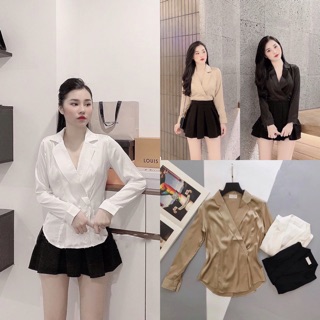 A732 áo sơ mi lụa dài tay dáng thụng cổ vest sang chảnh , chất lụa mềm mát