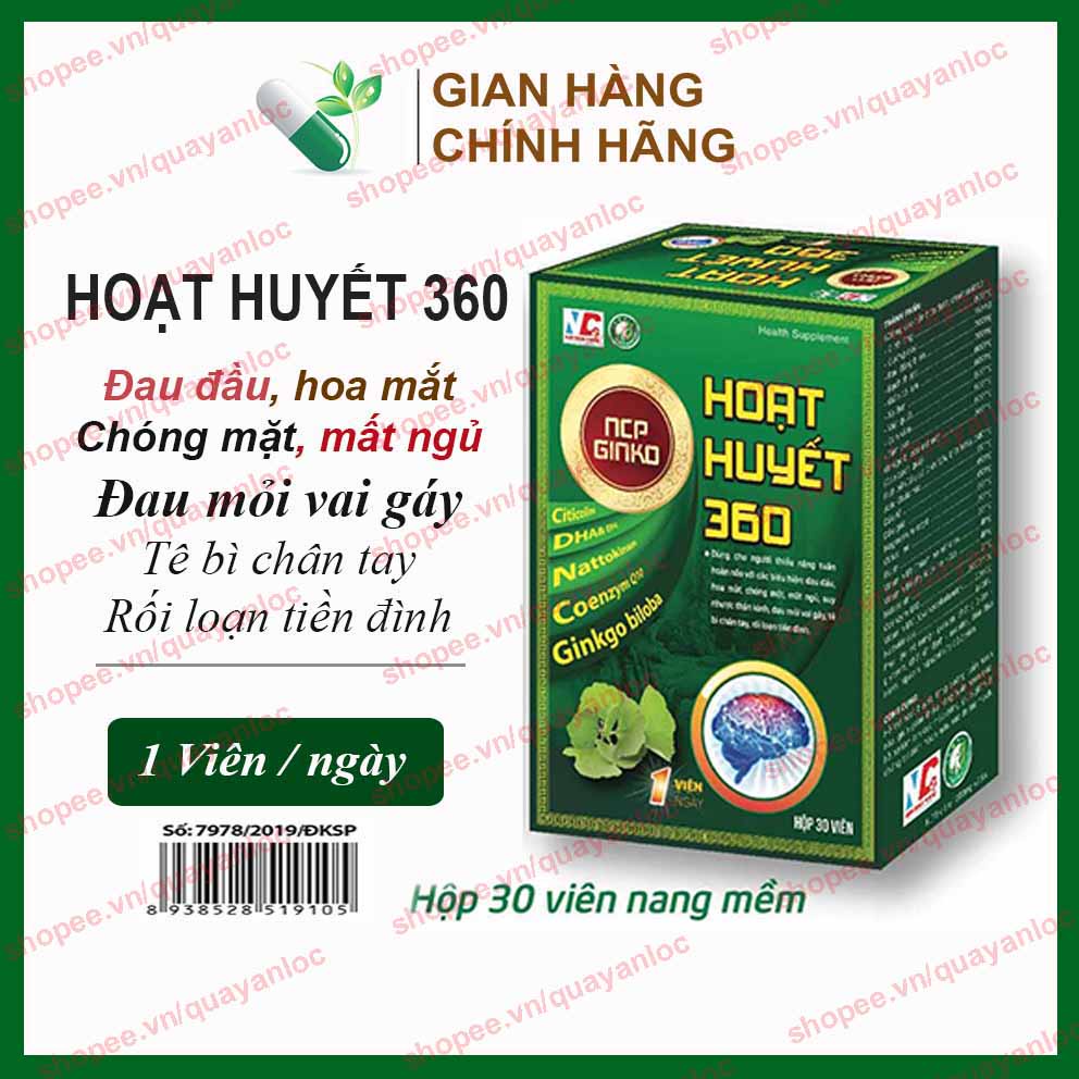 Viên bổ não GINKO HOẠT HUYẾT 360 Tăng trí nhớ, tăng cường tuần hoàn máu não - Lọ 30 viên