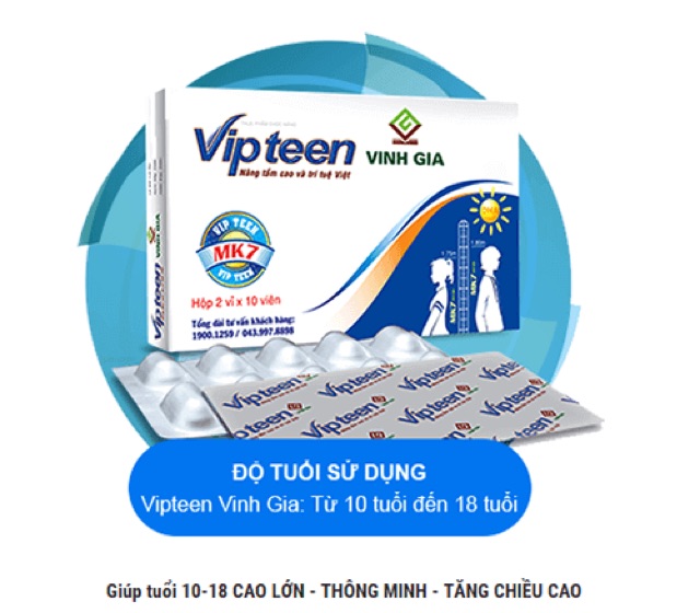 Vipteen Vinh Gia - Hộp 20 viên - Hỗ trợ tăng chiều cao thanh thiếu niên