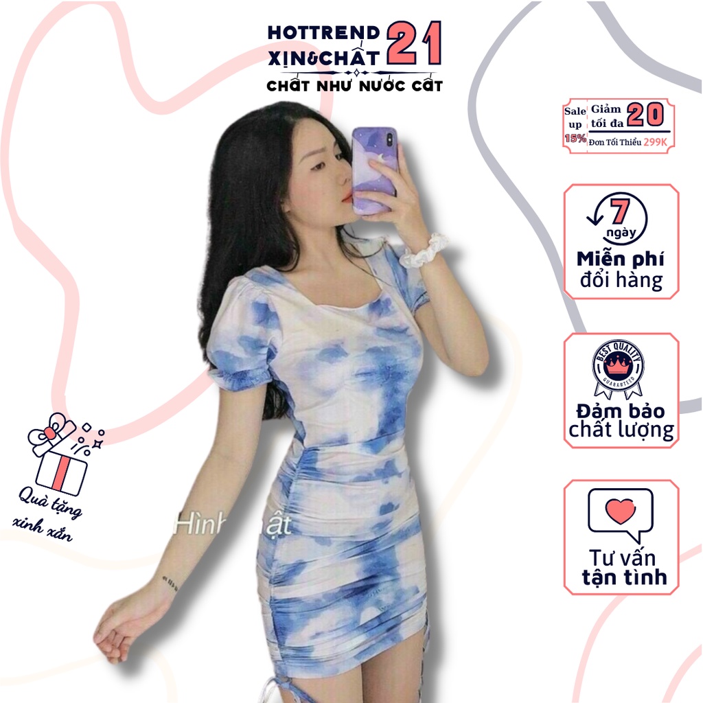 Đầm ôm body đẹp | Đầm Ulzzang màu loang lên Form ngọt lịm cực xinh xắn hàng chuẩn đẹp | Nine-Teen Storee KT08