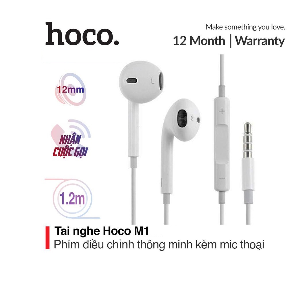 ⚡NowShip Mới⚡ Tai Nghe Âm Thanh Hay Dây Hoco M1 Jack 3.5 mm Chính Hãng Cho iPhone IPad Samsung Huawei Xiaomi Oppo