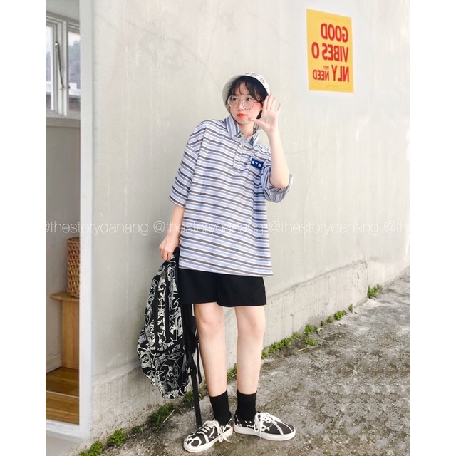 [STORY MADE] [STR] Áo polo sọc ngang, logo thêu A2145