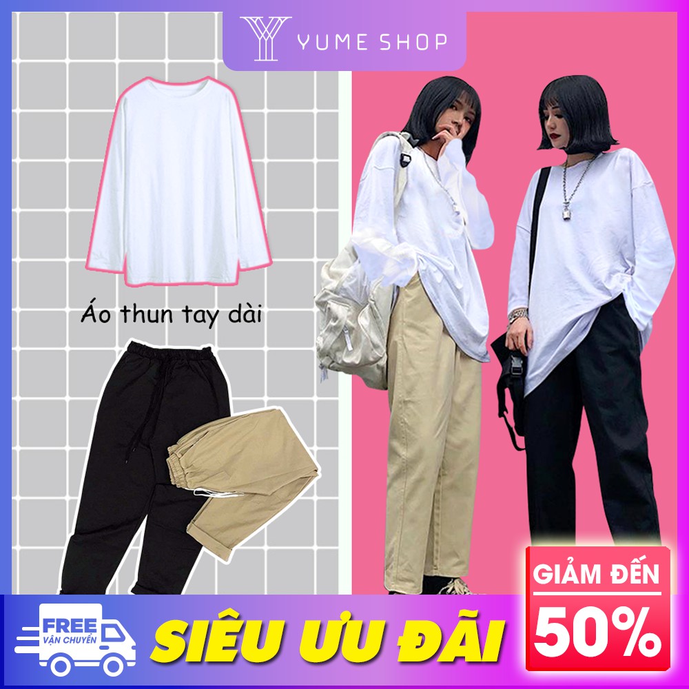 Combo áo thun trơn và quần kaki baggy phong cách basic