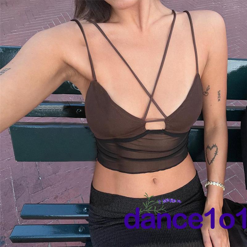 Áo hai dây màu trơn thiết kế dây đan chéo thời trang quyến rũ cho nữ