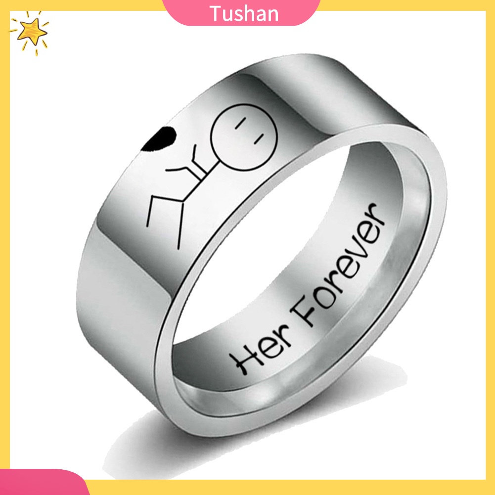 Nhẫn cặp khắc chữ Her Forever và His Always bằng thép không gỉ