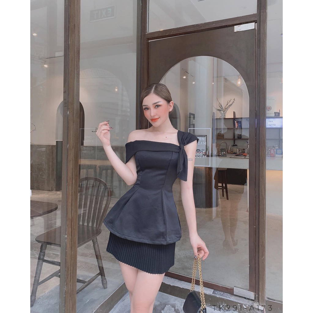 Áo Lệch Vai Peplum Diony Top TK291 Đen Trắng Size S M L Dùng Dự Tiệc Đi Biển