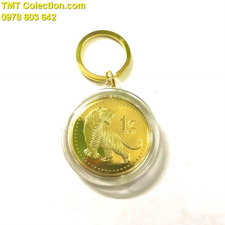 Móc khóa Xu con Cọp 1 Yi Trung Quốc Vàng; mỗi chi tiết trên đồng xu được khắc họa chi tiết, tinh xảo- SP005343