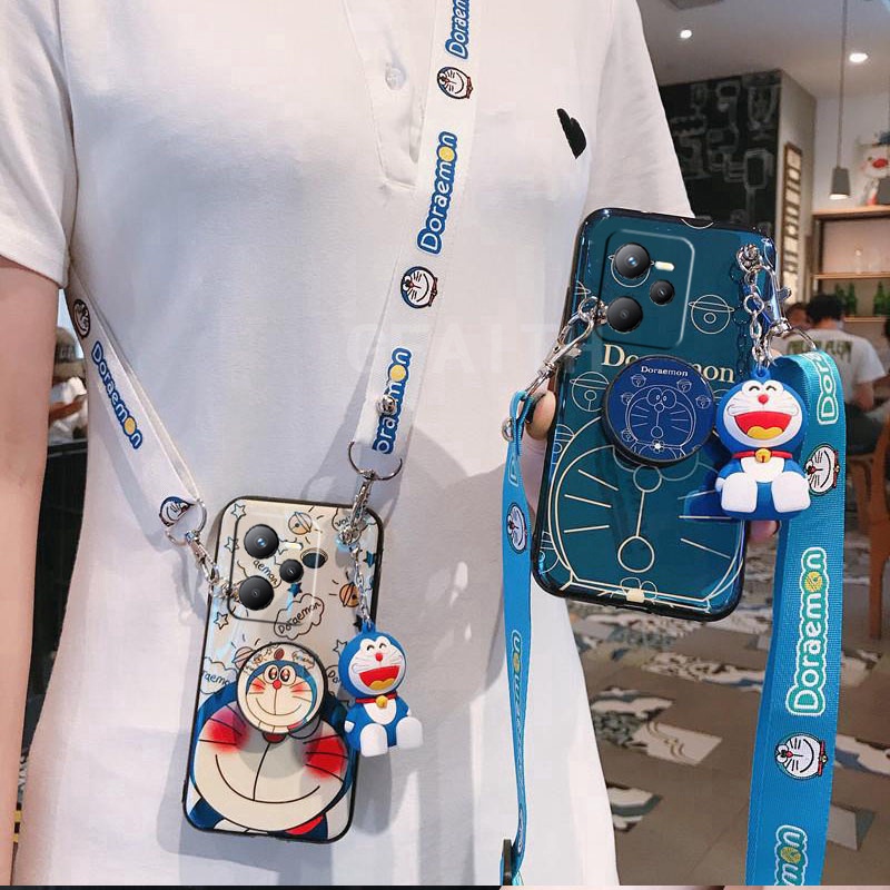 Ốp Điện Thoại Dẻo Họa Tiết Doremon Kèm Dây Đeo & Búp Bê Cho realme c35 9i realme9 pro + 9pro narzo 50a prime narzo50 9proplus 2022