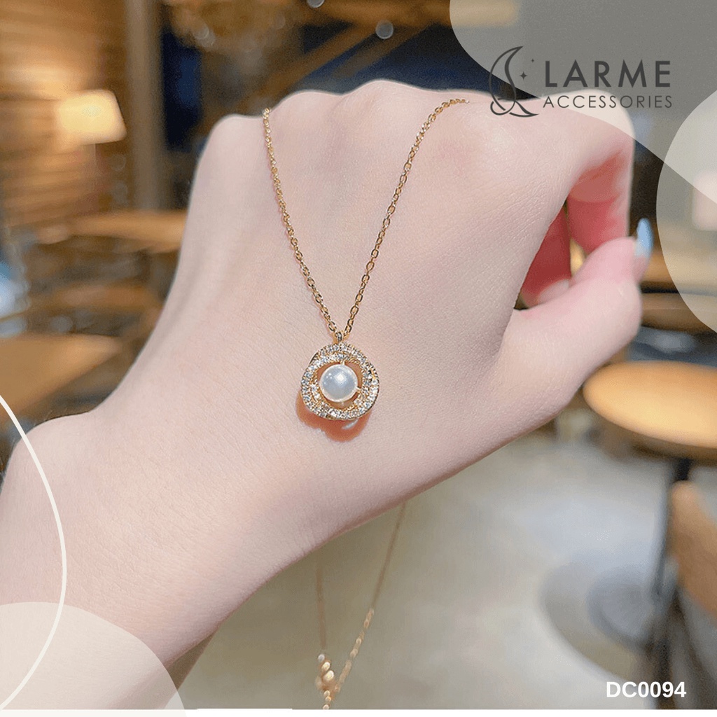 Dây chuyền nữ, vòng cổ nữ hạt trai viền đá sang trọng Larme Accessories -DC0094