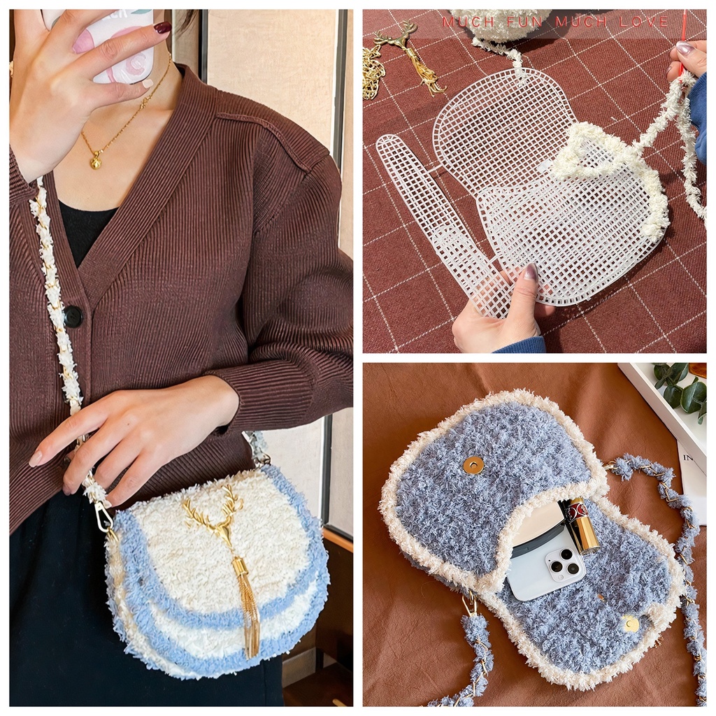 Túi handmade tự đan, túi đeo chéo dáng yên ngựa thời trang Hàn Quốc - Bộ phụ kiện đầy đủ LX502