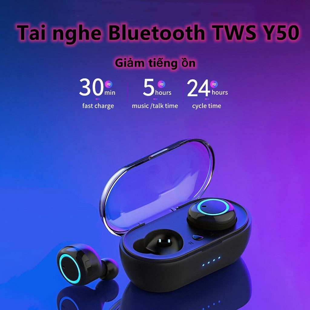 Tai nghe nhét tai không dây TWS Y50 giảm tiếng ồn Bluetooth 5.0 cảm ứng vân tay có hộp sạc