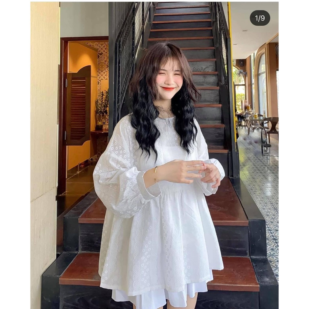 Áo babydoll hoa nhí dáng rộng vintage bánh bèo hottrend đẹp chuẩn ảnh shop váy trắng | BigBuy360 - bigbuy360.vn