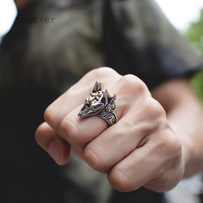 Nhẫn hợp kim hình chó sói anubis Ai Cập cổ đại độc đáo