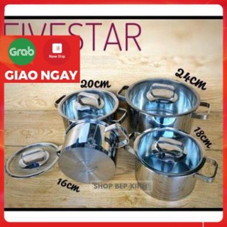 Nồi inox 304 Fivestar 3 đáy quai vuông nắp kính, dùng được bếp từ (16cm / 18cm / 20cm / 24cm )