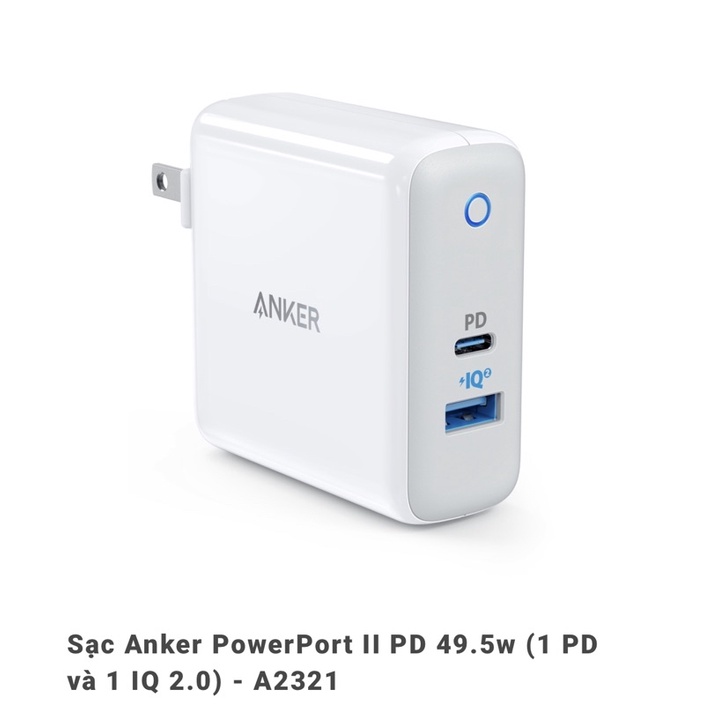 Sạc Anker PowerPort II PD 49.5w (1 PD và 1 IQ 2.0) - A2321 Chính hãng