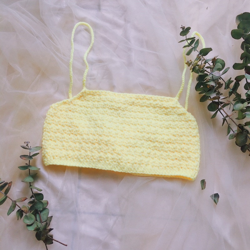 Croptop Trơn - Bralette Len - Bikini Len Móc  - xanhlanhes