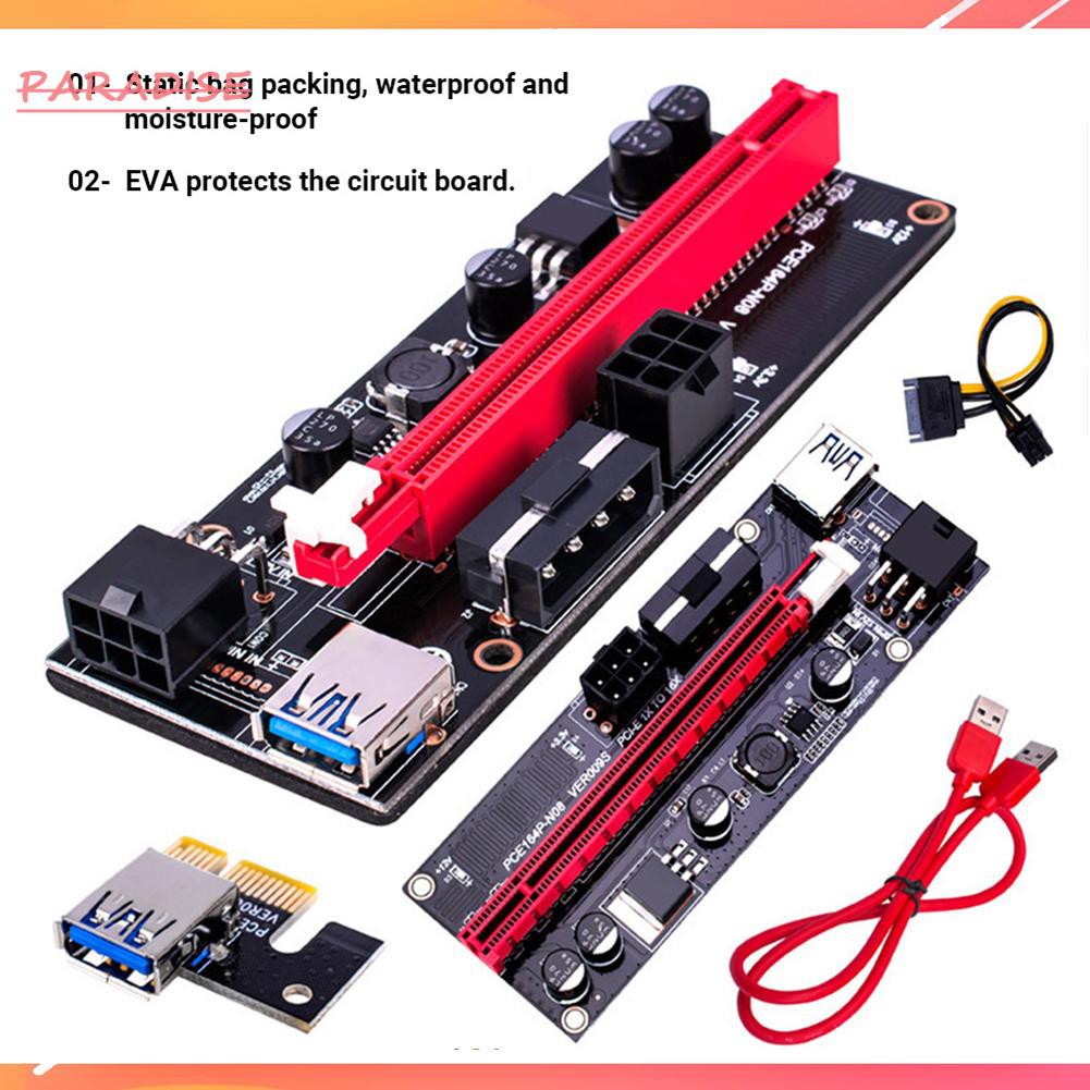 Paradise1 Ver009S PCI-e Riser Card PCI Express 1X to 16X Adapter USB 3.0 Data Cable
