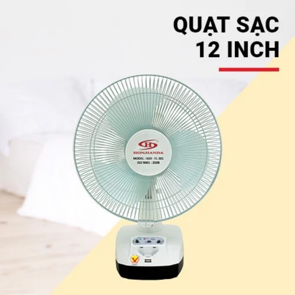 Quạt Sạc Kiêm Đèn Sạc HONJIANDA HJD- FL301 LED - Hàng chính hãng - 2 bình sạc