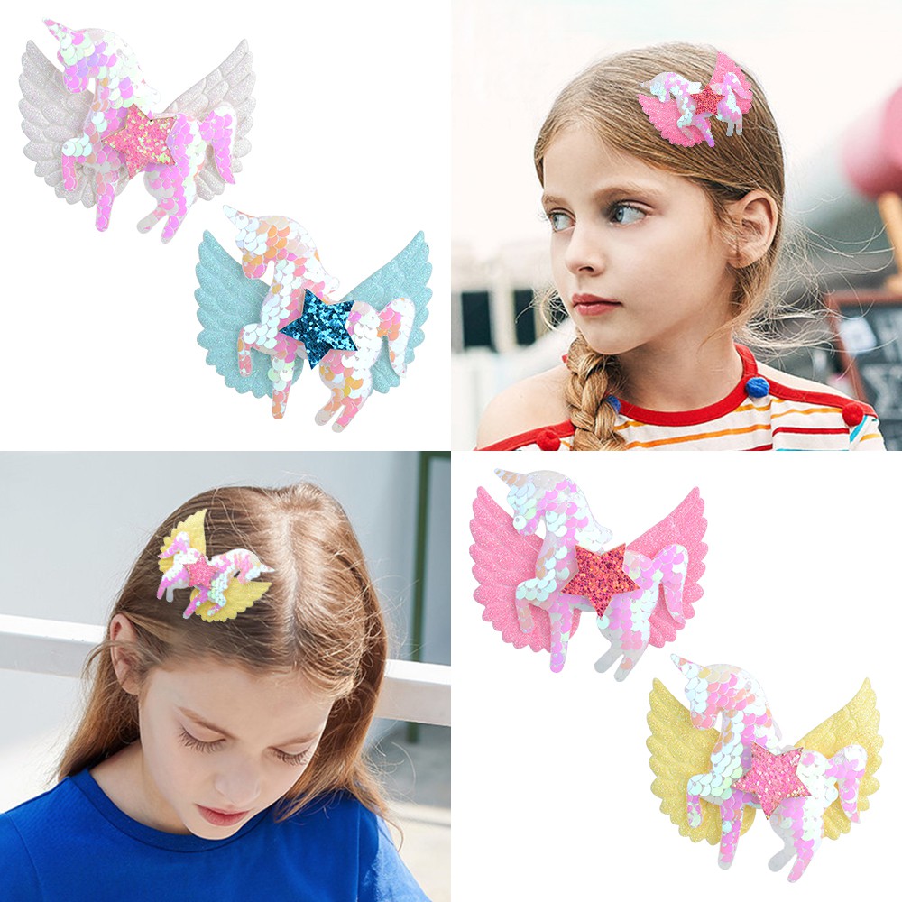 Kẹp tóc KIDSBOWS hình kỳ lân có cánh đính kim sa lấp lánh cho bé gái