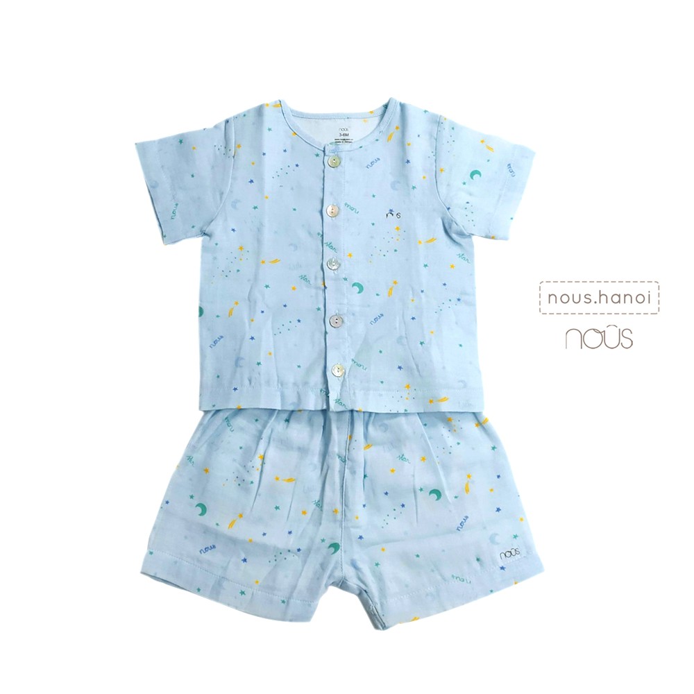 Bộ Cài Thẳng Cộc Xô Xanh Trăng Sao Nous (Size 3-6 Tháng Đến 9-12 Tháng)