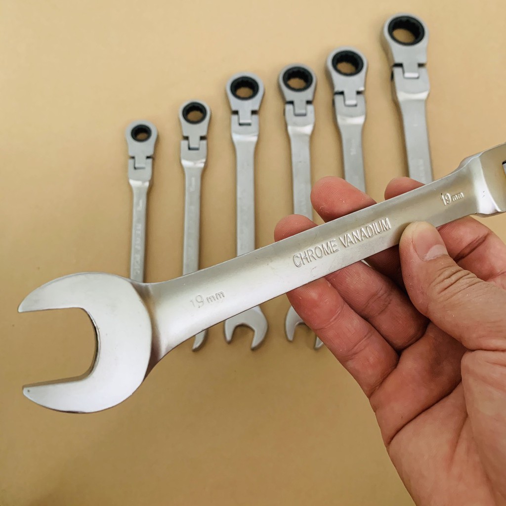 Bộ cờ lê vòng miệng - tròng gật gù tự động 2 chiều 7 chi tiết cao cấp 8-19mm