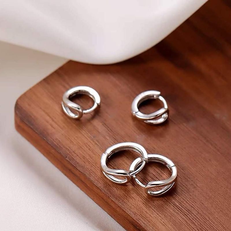 Khuyên tai bạc khuyên tròn trơn sát tai kiểu dáng đơn giản
