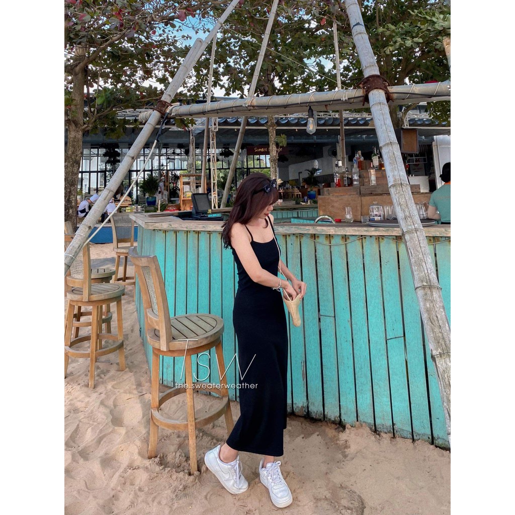 Váy 2 dây maxi thun đen (ảnh thật)