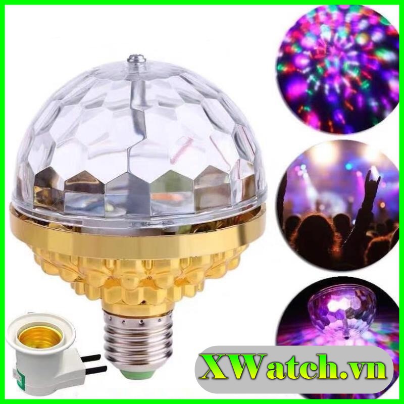 Đèn led trang trí tết  Đèn LED pha lê mạ vàng nhấp nháy 7 màu xoay 360 độ chơi Tết