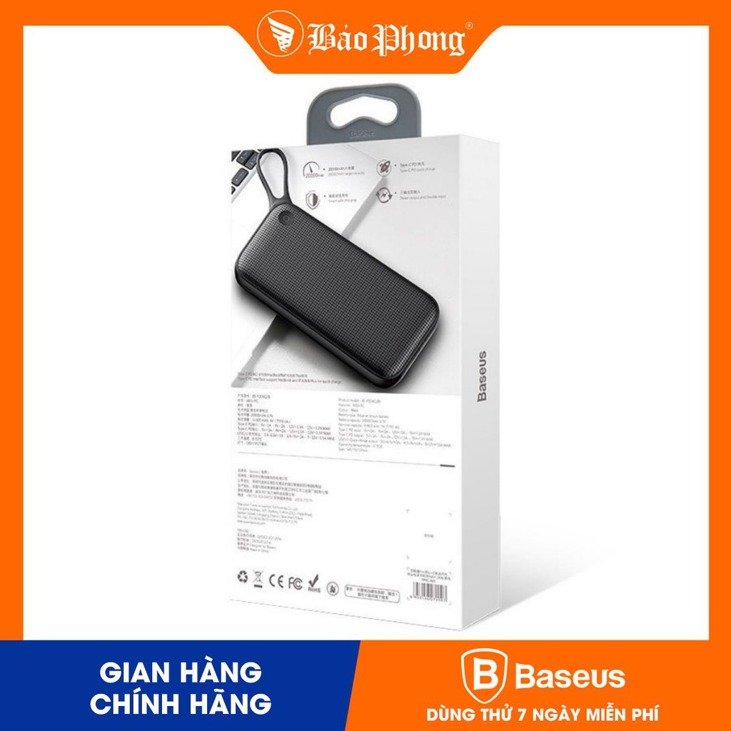 Pin dự phòng BASEUS PD+QC3.0 20000mAh chân TypeC Baseus Powerful Type-C PD+QC3.0 Quick Charge PPKC-A01