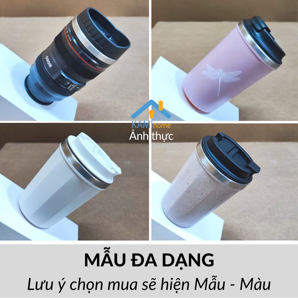 Ly giữ nhiệt inox (Chống Đổ nghiêng) hình ống kính máy ảnh cỡ 400ml cốc cà phê bình nước KM22058
