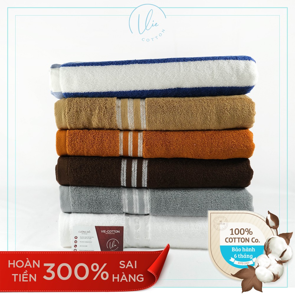 Set 2 khăn tắm 70x140cm VIECOTTON Ver2 100% cotton siêu thấm hút cam kết giao đúng màu