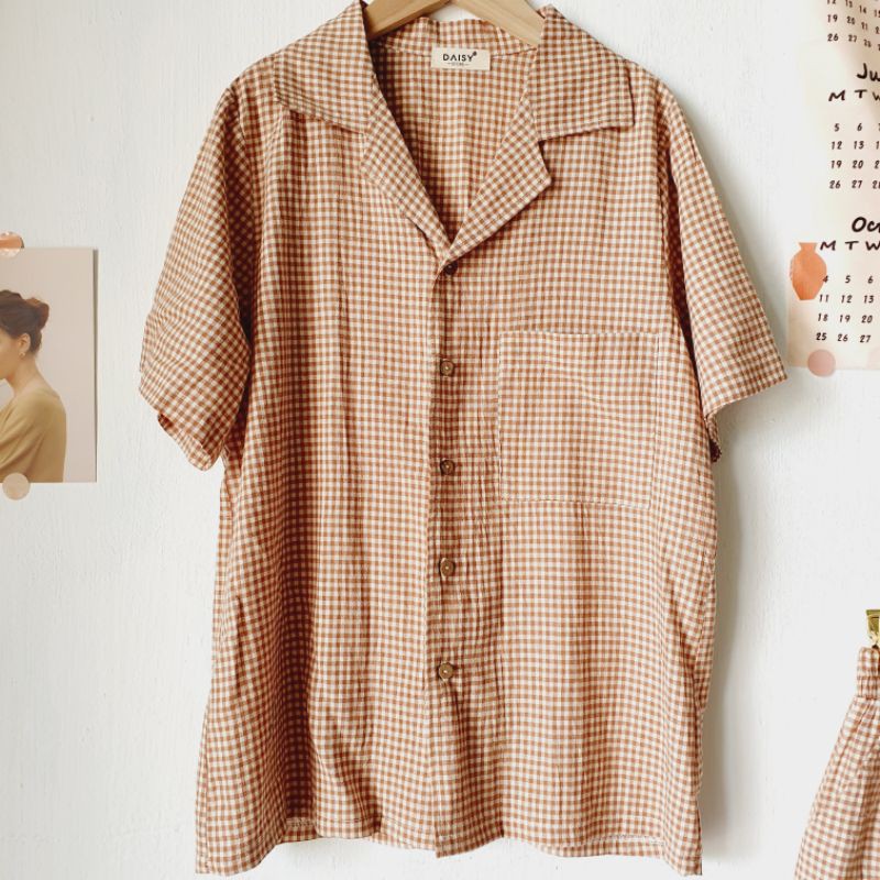 Pyjama mặc nhà xô cotton mềm mịn họa tiết caro nhí