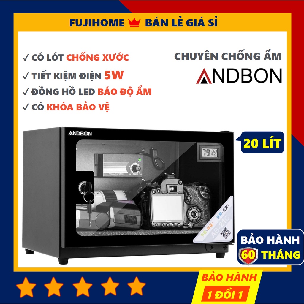 Tủ chống ẩm máy ảnh 20 lít Andbon AB-21C, Tủ hút - hộp chống ẩm máy ảnh 20l không tiếng ồn giá rẻ