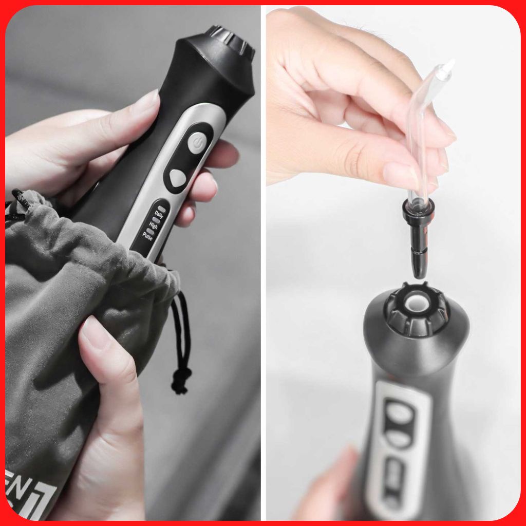 Máy tăm nước cầm tay,tăm nước mini LEBENLANG LBT1486S 3 chế độ 5 đầu tăm tặng kèm túi vải bảo hành 24 tháng