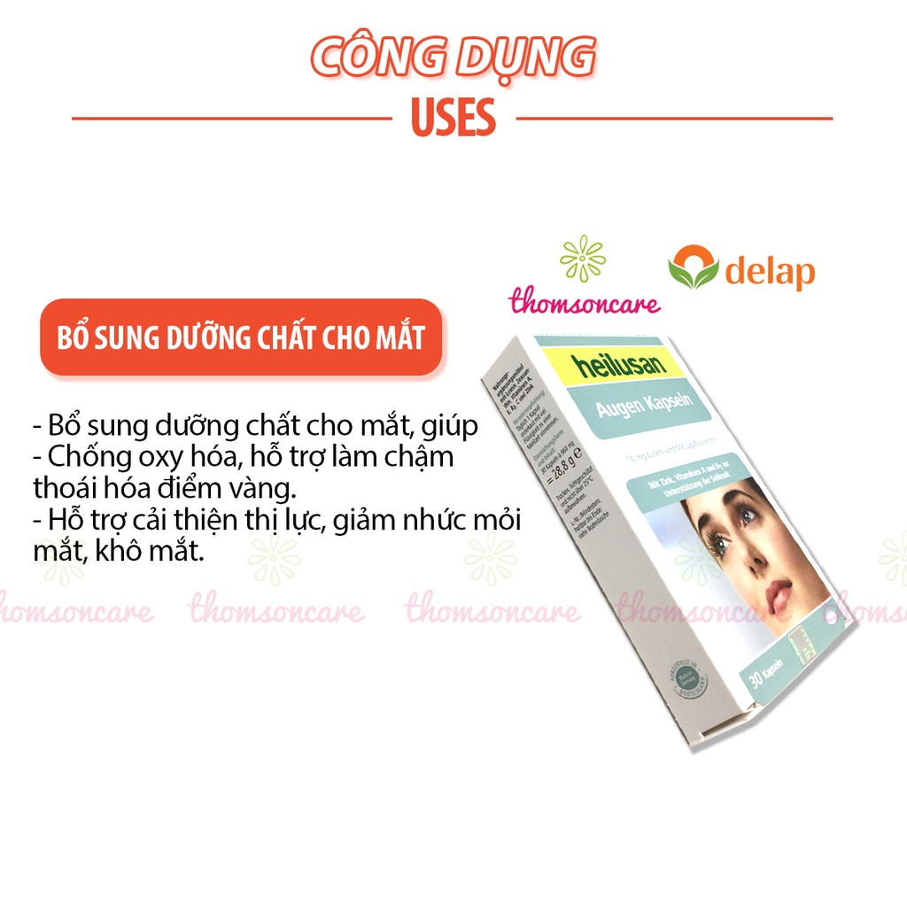 Viên sáng mắt Heilusan Augen Kapseln Hộp 30 viên bổ mắt, giảm mỏi, khô nhức mắt, giảm cận thị, nhập khẩu từ Đức