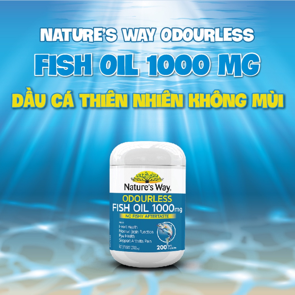 Nature's Way Odourless Fish Oil 1000mg - Dầu Cá Thiên Nhiên Không Mùi Của Úc (200 Viên/Lọ)