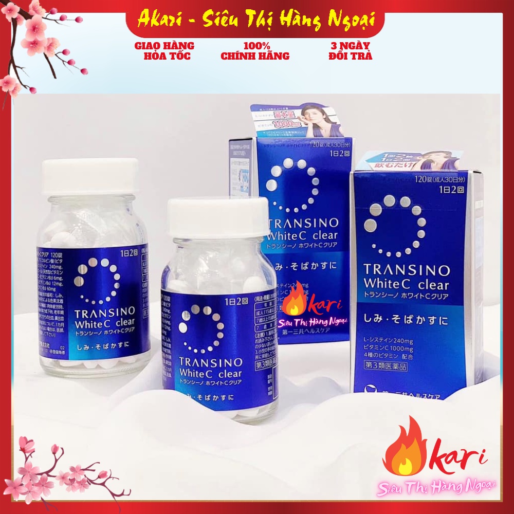 Viên uống trắng da mờ nám tàn nhang Nhật Bản Transino WhiteC Clear 120 viên lọ màu xanh