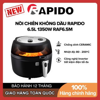 Nồi chiên không dầu [ĐẮT XẮT RA MIẾNG] chảo chiên Rapido RAF6.5M Lux + Tặng khuân nướng và chổi quét