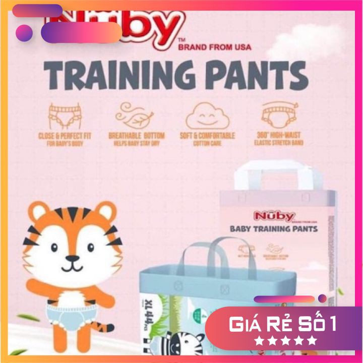 Bỉm quần Nuby cao cấp, đủ size M/L/XL/XXL, 50/100 miếng, có vạch báo thời gian thay tã siêu tiện lợi