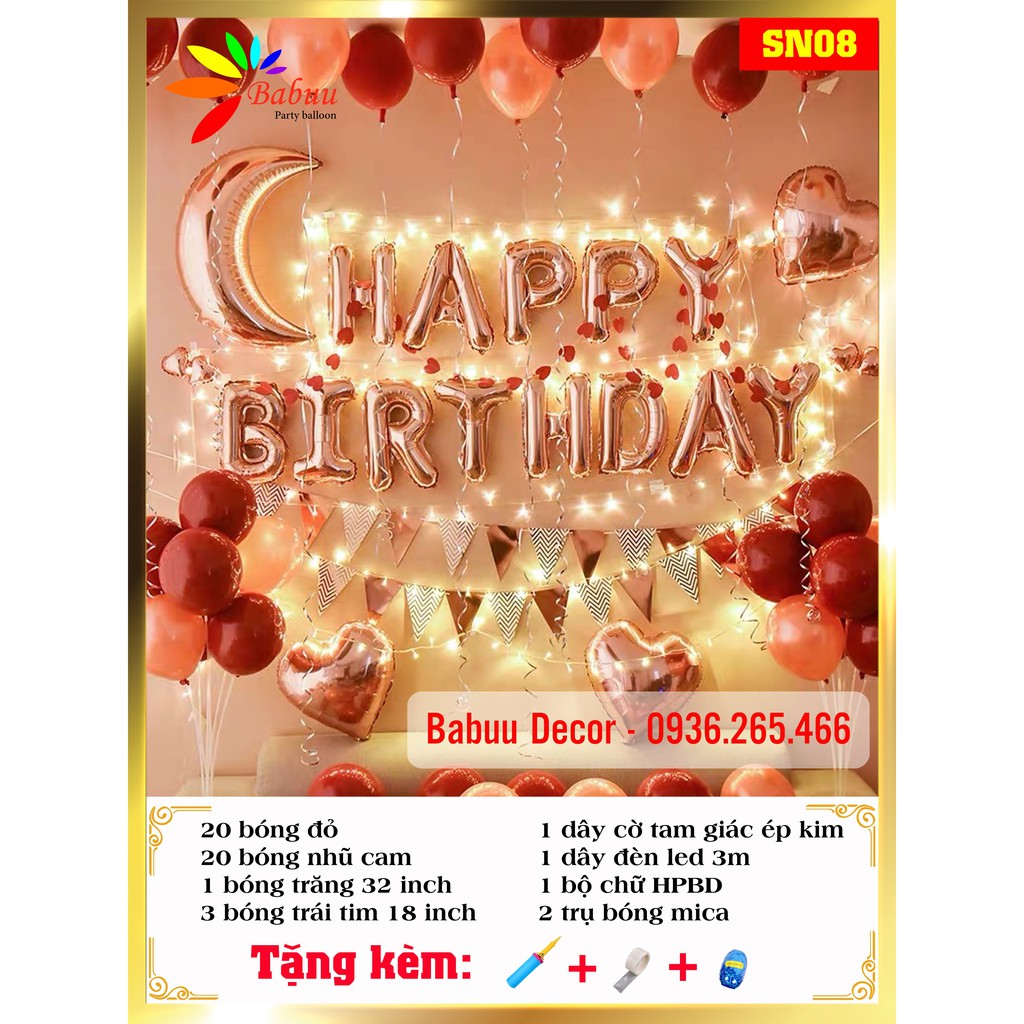 Set bóng trang trí sinh nhật TẶNG PHỤ KIỆN