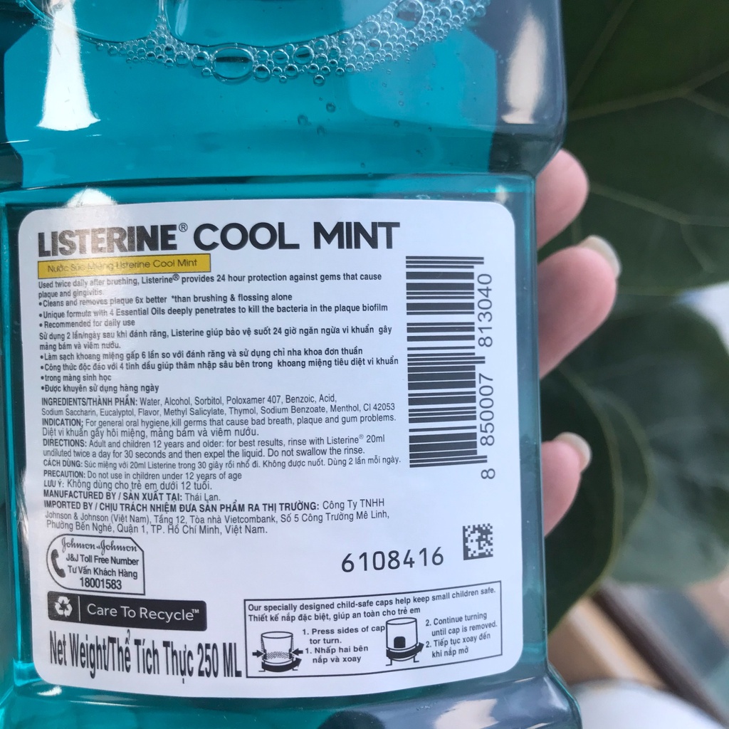 Nước súc miệng Listerine Cool Mint 750ml - nước xúc miệng Listerine màu xanh ngọc 250ml