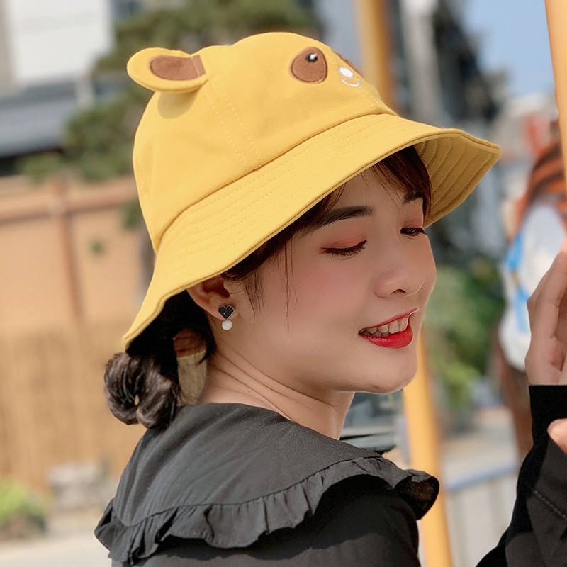 Mũ bèo vành rộng họa tiết hoạt hình tai gấu cho nữ sinh
