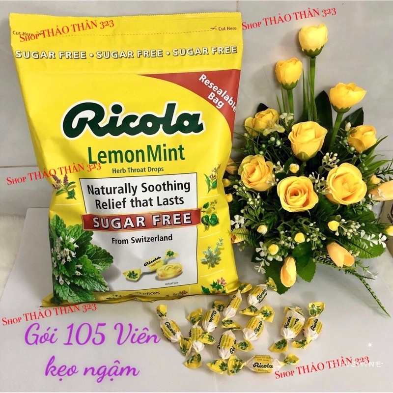 {Date T6/2024}-Kẹo Ngậm Ricola - Kẹo Ngậm Ho Thụy Sĩ Không Đường 105 Viên