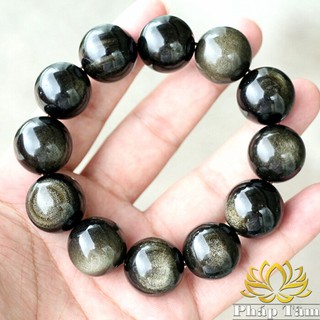 Vòng Tay Đá Núi Lửa Obsidian Màu Vàng Đen Cao Cấp Vân Tự Nhiên - Tâm Phong Thủy