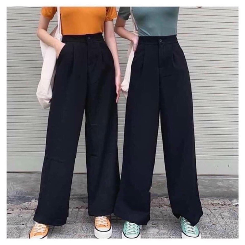 Quần ống rộng lưng cao khuy giữa KH76, quần culottes ống xuông cạp cao cho nữ | WebRaoVat - webraovat.net.vn