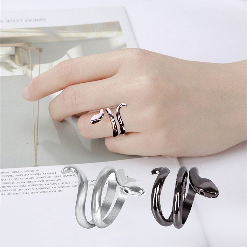 Nhẫn Hở Hình Rắn Màu Đen/Bạc Có Thể Điều Chỉnh Thời Trang Cho Nam Nữ