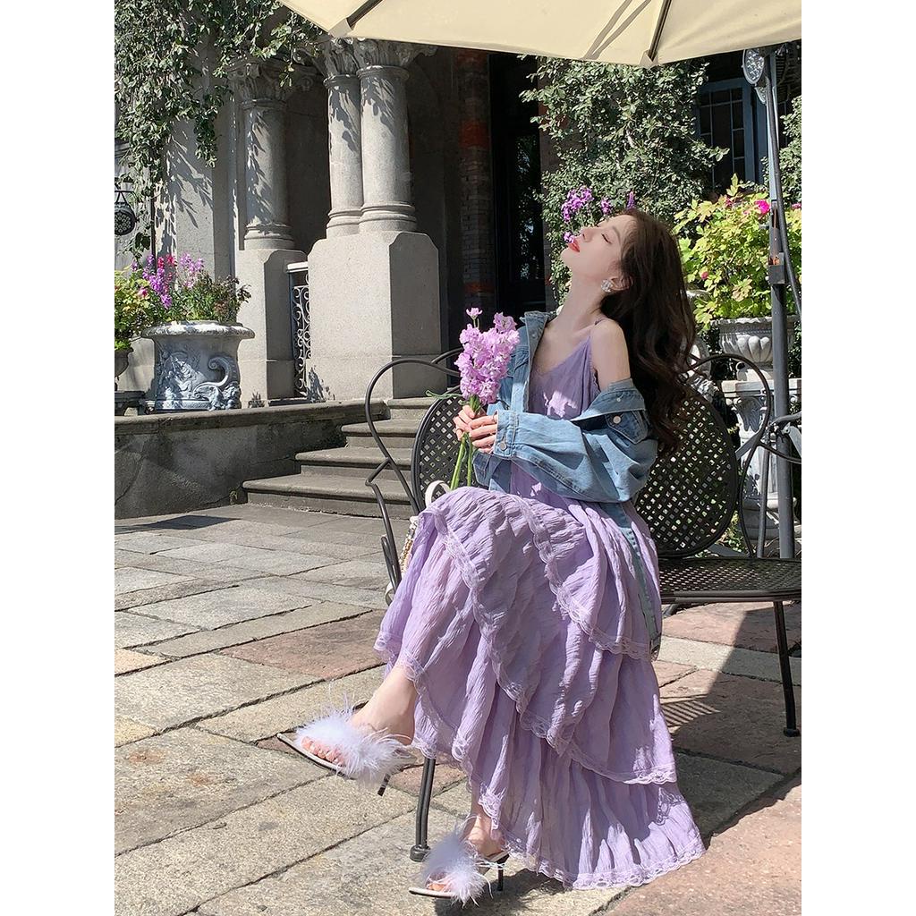 Đầm Hai Dây Phối Ren Nhiều Lớp Thời Trang Đi Biển Sành Điệu 61923