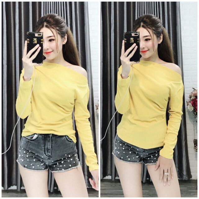 Áo lệch vai trơn tay dài so hot