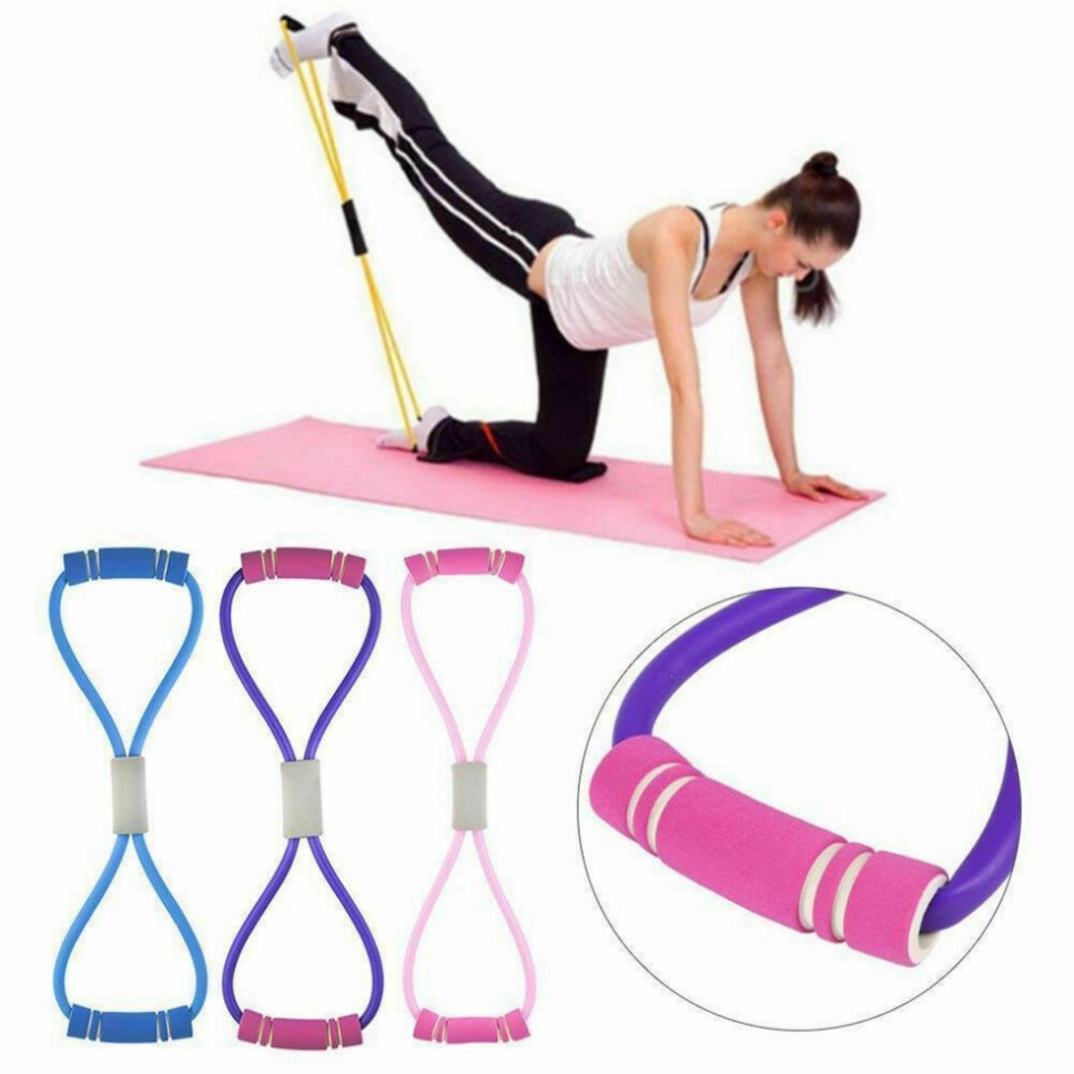 Dây đàn hồi hình số 8 tập cơ Yoga, dây tập cơ yoga bằng silicon đàn hồi co giãn momo247